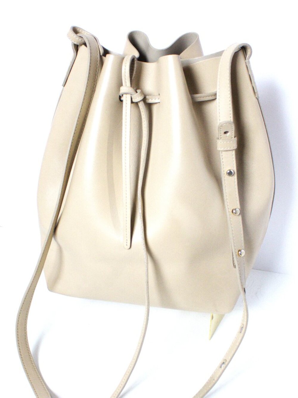 Mansur Gavriel, Lt.Tan Secchio Leather Drawstring Bucket Bag. With Gold Hardware